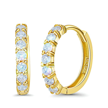 14K Yellow Gold Round CZ  Hoop Huggie Earrings Wholesale